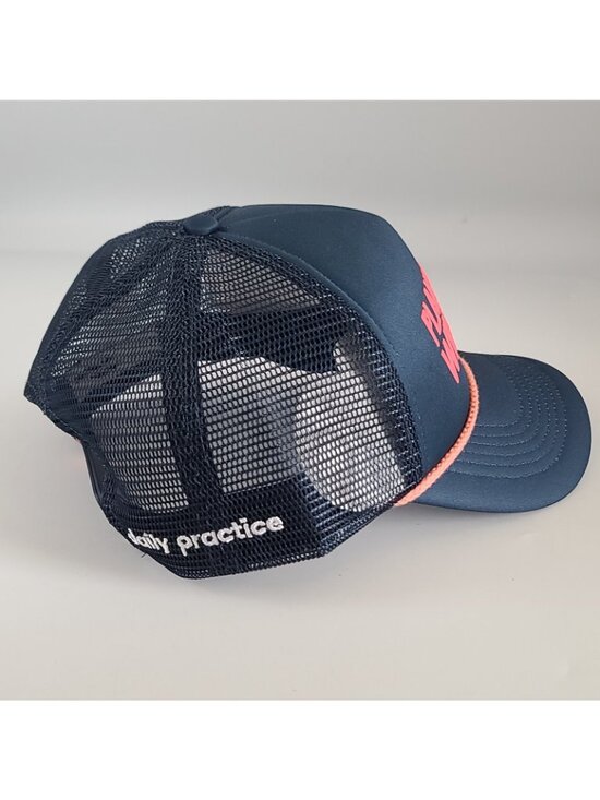 Anthropologie Daily Practice Trucker Hat Cap PLANKS NOW WINE LATER Navy NWOT main image 7